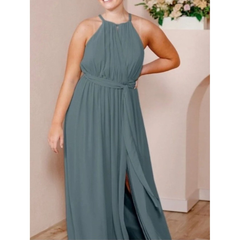 New REVELRY Size 8 Eucalyptus Eliza Chiffon Faux Wrap Dress Bridesmaid Prom
